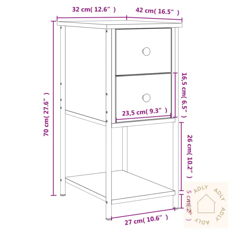 Nattbord 2 Stk Sonoma Eik 32X42X70 Cm Konstruert Tre