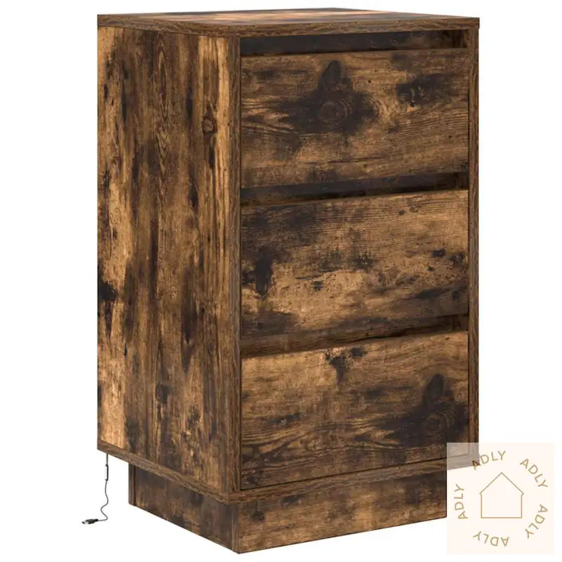 Nattbord Med Led-Lys Røkt Eik 38X34X65 Cm