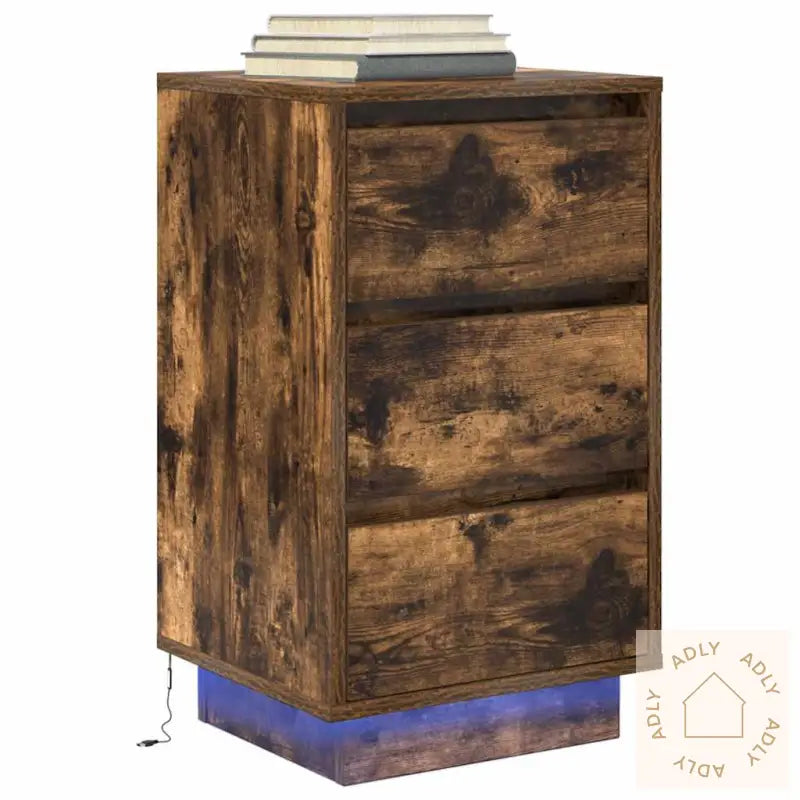 Nattbord Med Led-Lys Røkt Eik 38X34X65 Cm