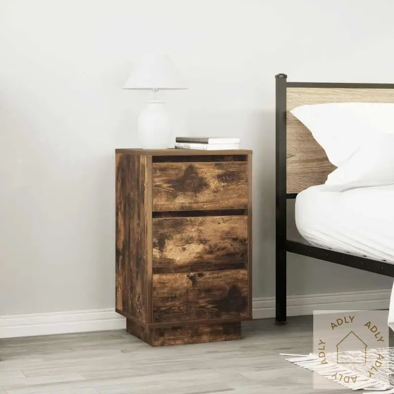 Nattbord Med Led-Lys Røkt Eik 38X34X65 Cm