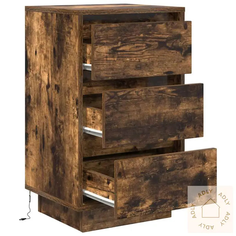 Nattbord Med Led-Lys Røkt Eik 38X34X65 Cm