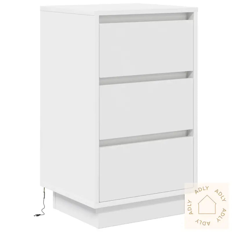 Nattbord Med Led-Lys Hvit 38X34X65 Cm