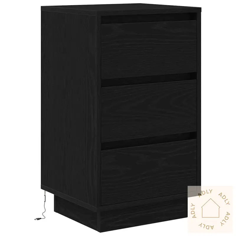 Nattbord Med Led-Lys Svart 38X34X65 Cm