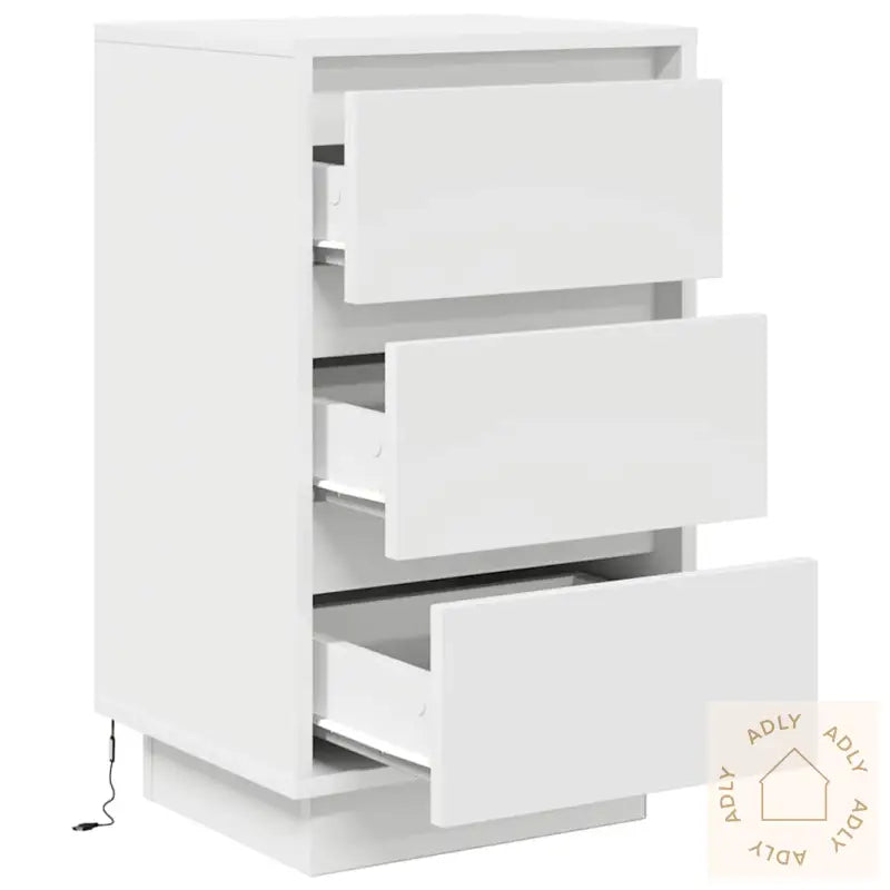 Nattbord Med Led-Lys Hvit 38X34X65 Cm