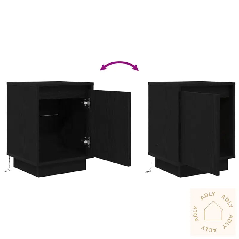 Nattskap Med Led-Lys 2 Stk Svart 38X34X50 Cm