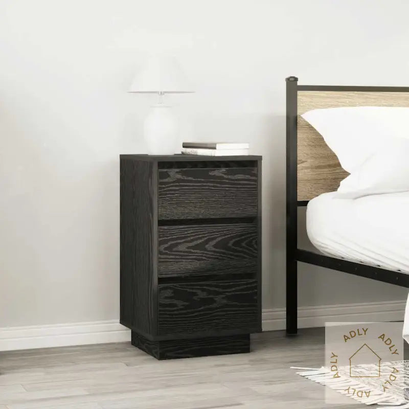 Nattbord Med Led-Lys Svart 38X34X65 Cm