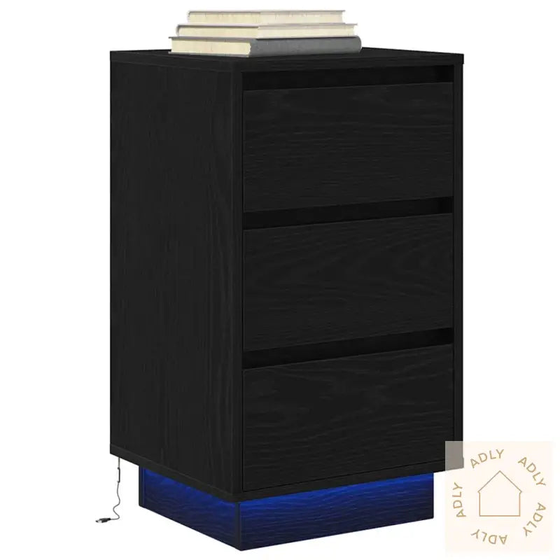 Nattbord Med Led-Lys Svart 38X34X65 Cm