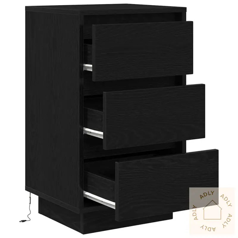 Nattbord Med Led-Lys Svart 38X34X65 Cm