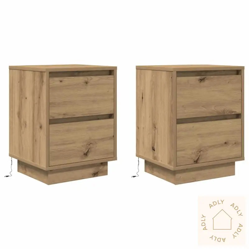 Nattbord Med Led 2 Stk Artisan Eik 38X34X50 Cm