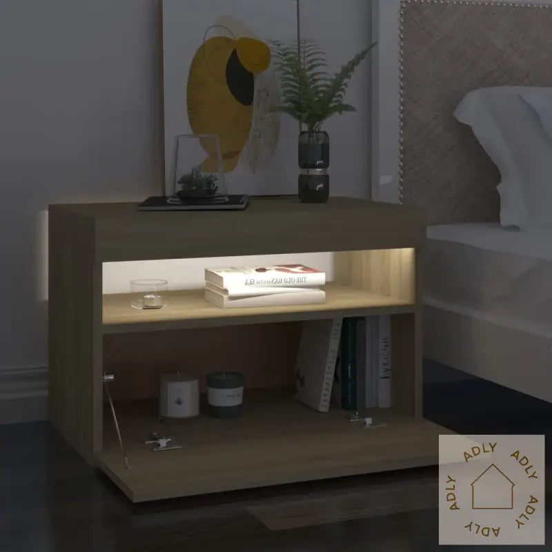 Nattbord & Led-Lys 2 Stk Sonoma Eik 60X35X40 Cm