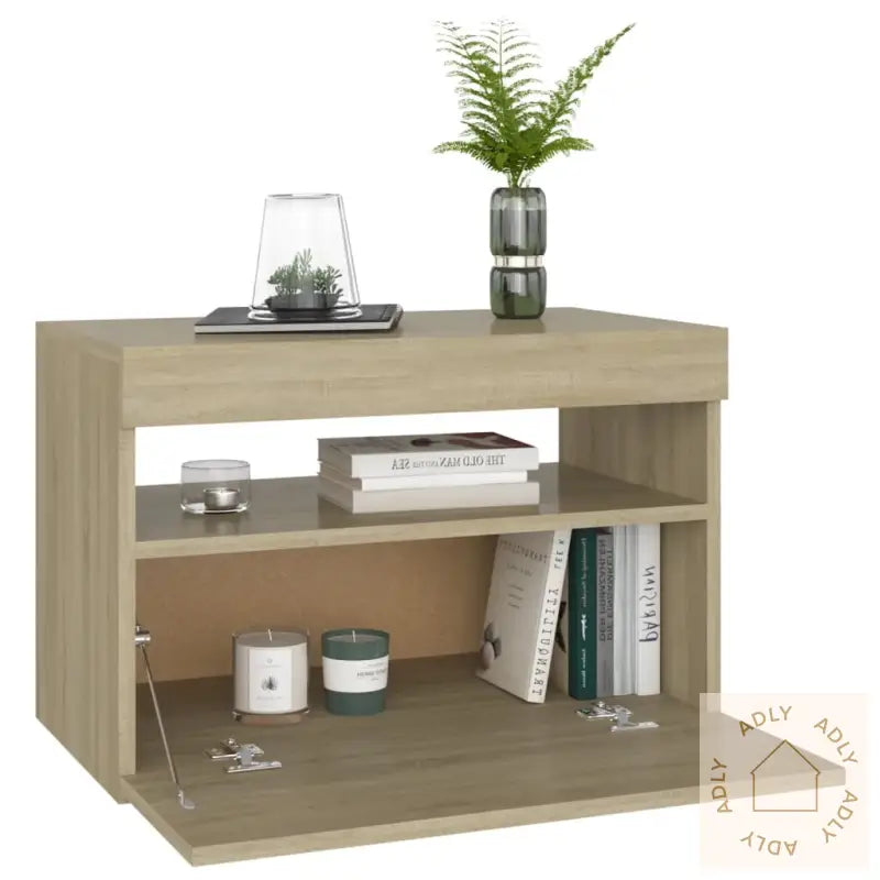 Nattbord & Led-Lys 2 Stk Sonoma Eik 60X35X40 Cm