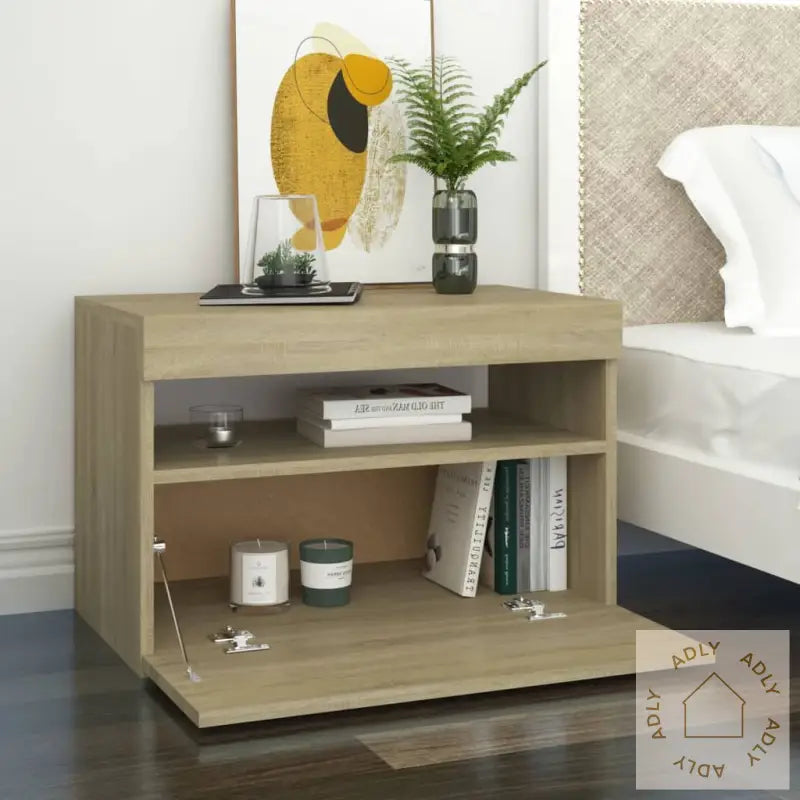 Nattbord & Led-Lys 2 Stk Sonoma Eik 60X35X40 Cm