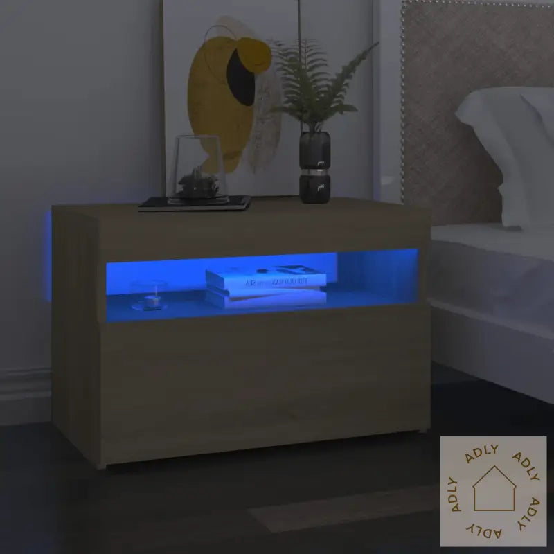 Nattbord & Led-Lys 2 Stk Sonoma Eik 60X35X40 Cm
