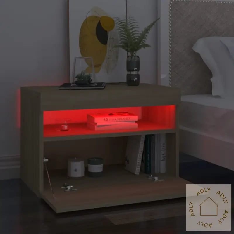 Nattbord & Led-Lys 2 Stk Sonoma Eik 60X35X40 Cm