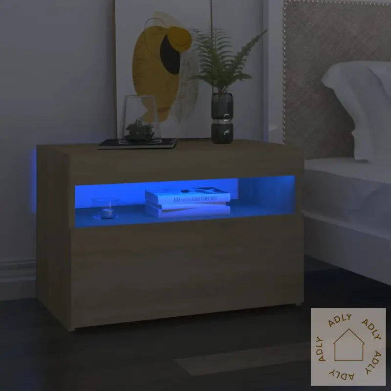 Nattbord Med Led-Lys Sonoma Eik 60X35X40 Cm Konstruert Tre