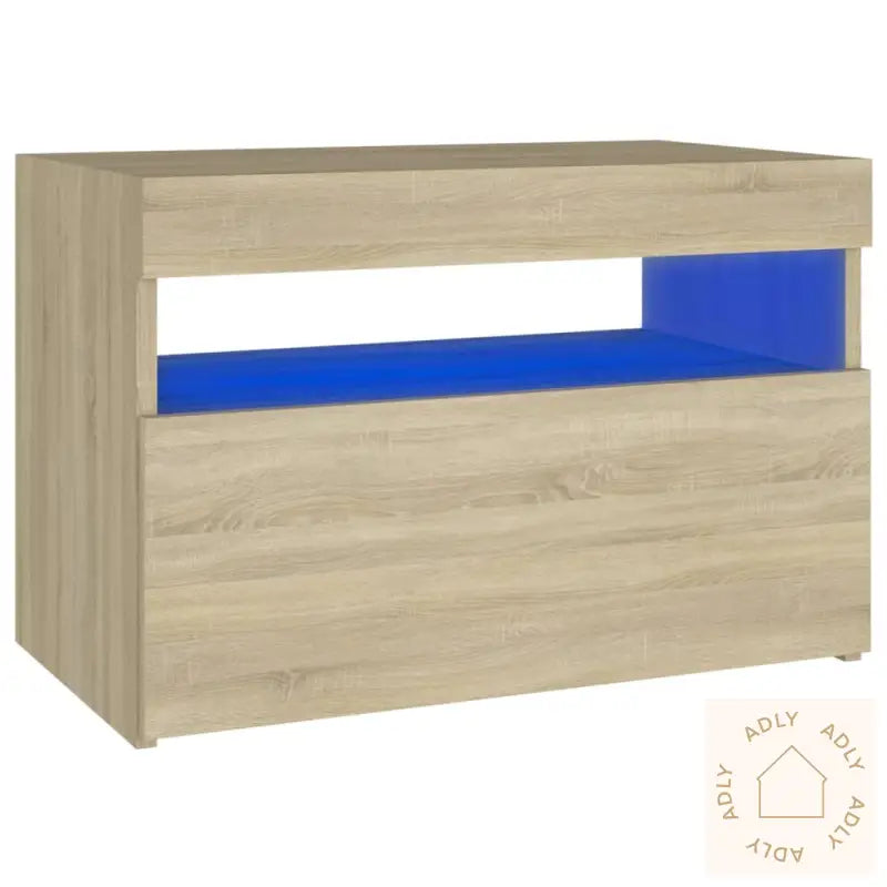 Nattbord Med Led-Lys Sonoma Eik 60X35X40 Cm Konstruert Tre
