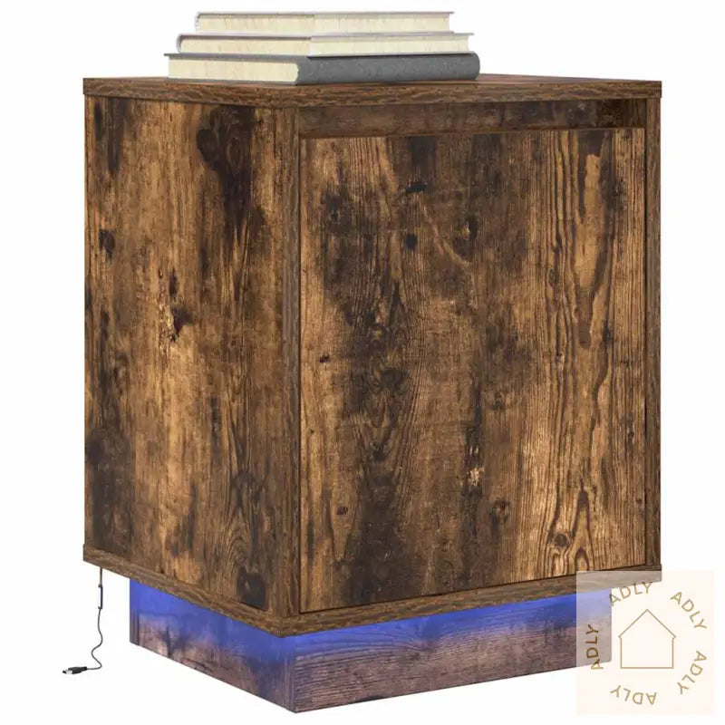 Nattskap Med Led-Lys 2 Stk Røkt Eik 38X34X50 Cm