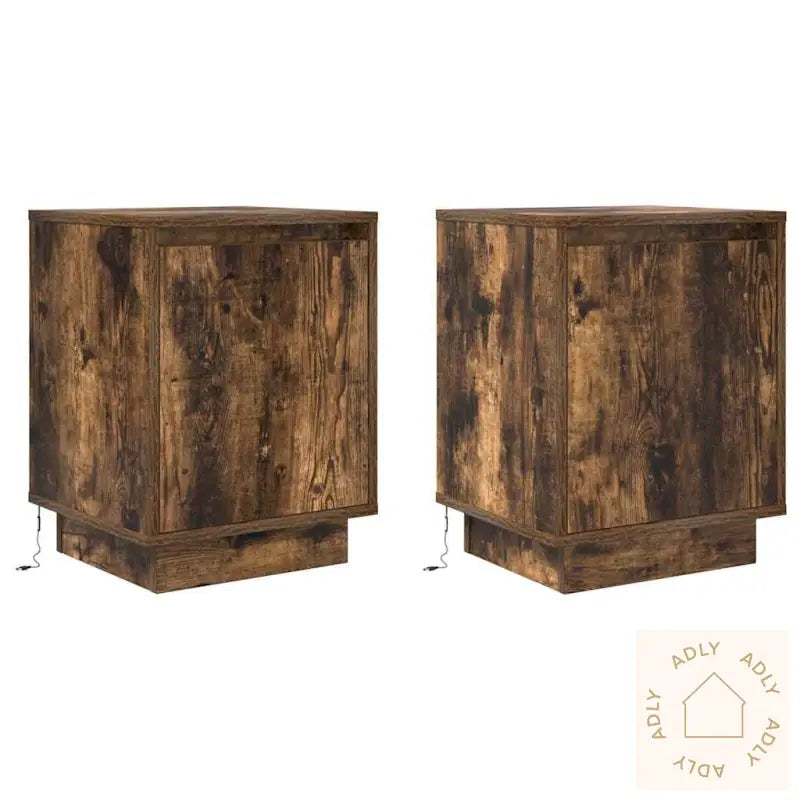 Nattskap Med Led-Lys 2 Stk Røkt Eik 38X34X50 Cm