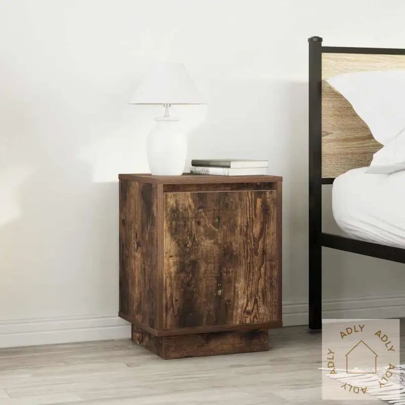 Nattskap Med Led-Lys 2 Stk Røkt Eik 38X34X50 Cm