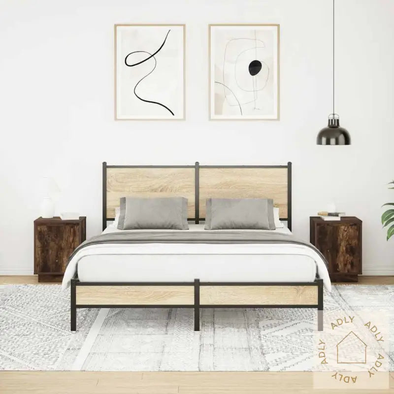 Nattskap Med Led-Lys 2 Stk Røkt Eik 38X34X50 Cm