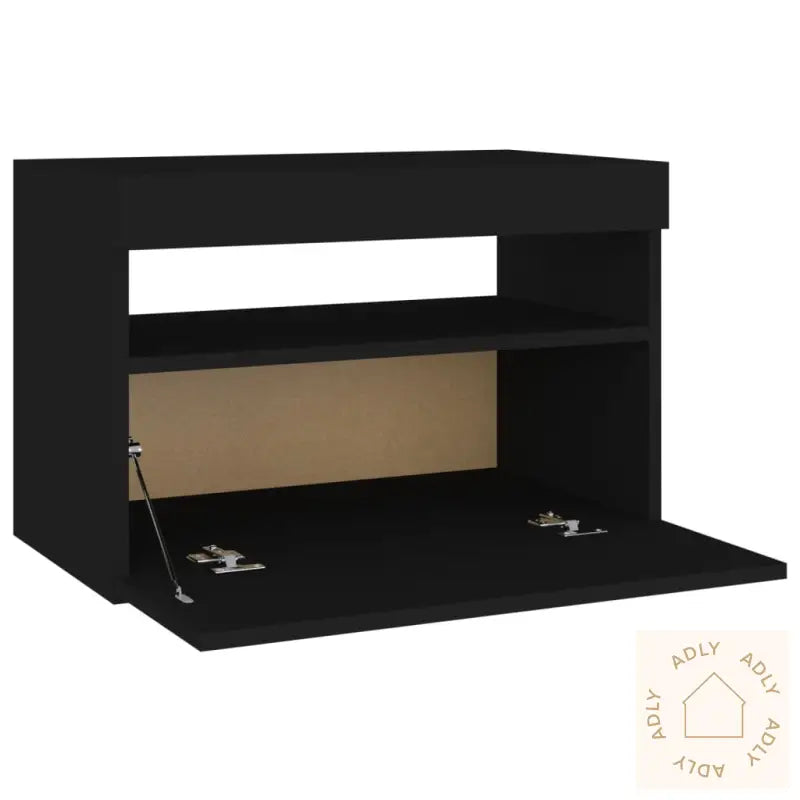 Nattbord Med Led-Lys 2 Stk Svart 60X35X40 Cm Konstruert Tre