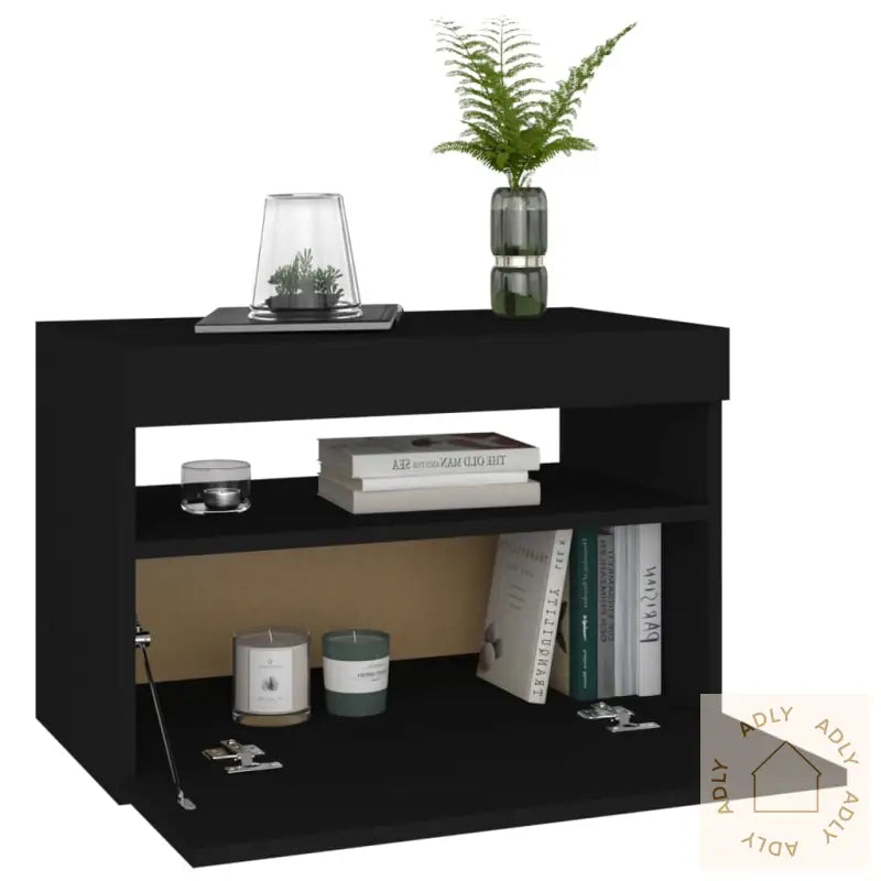 Nattbord Med Led-Lys 2 Stk Svart 60X35X40 Cm Konstruert Tre