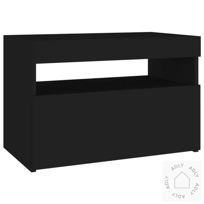 Nattbord Med Led-Lys 2 Stk Svart 60X35X40 Cm Konstruert Tre