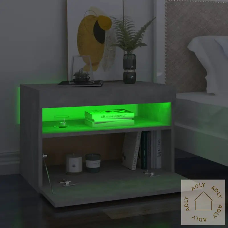 Nattbord & Led-Lys 2 Stk Betonggrå 60X35X40 Cm