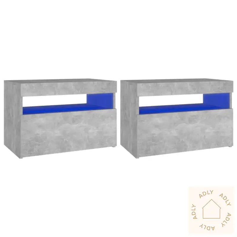Nattbord & Led-Lys 2 Stk Betonggrå 60X35X40 Cm