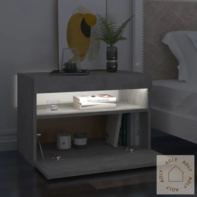 Nattbord & Led-Lys 2 Stk Betonggrå 60X35X40 Cm