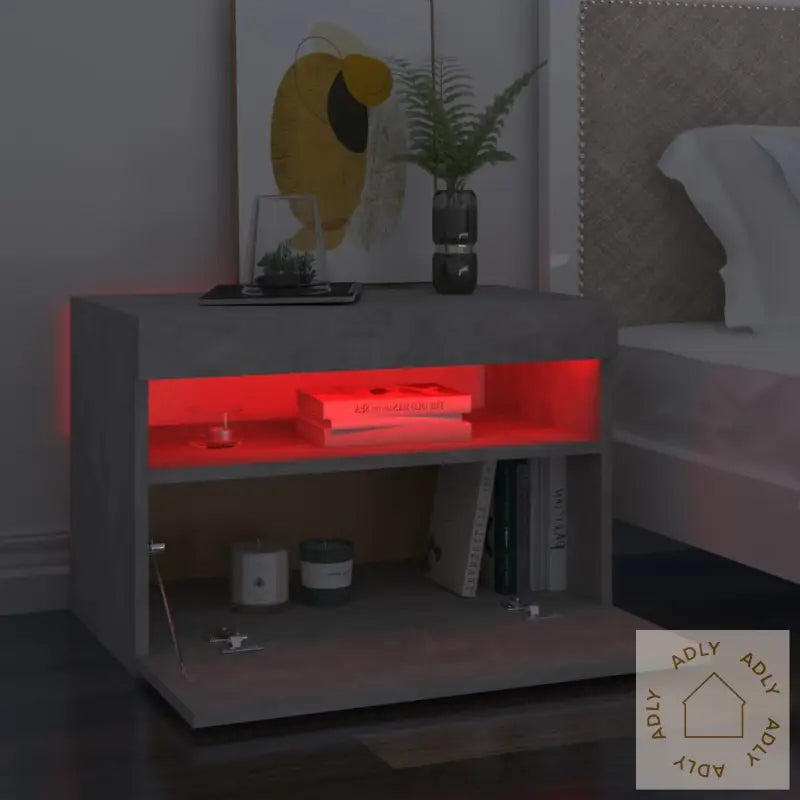 Nattbord & Led-Lys 2 Stk Betonggrå 60X35X40 Cm