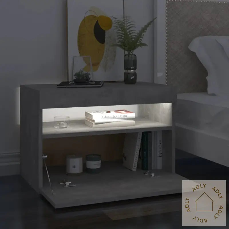 Nattbord & Led-Lys Betonggrå 60X35X40 Cm