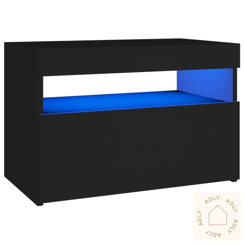 Nattbord Med Led-Lys Svart 60X35X40 Cm Konstruert Tre
