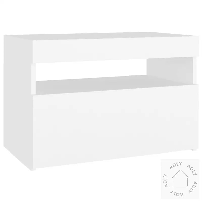 Nattbord Med Led-Lys Hvit 60X35X40 Cm Konstruert Tre