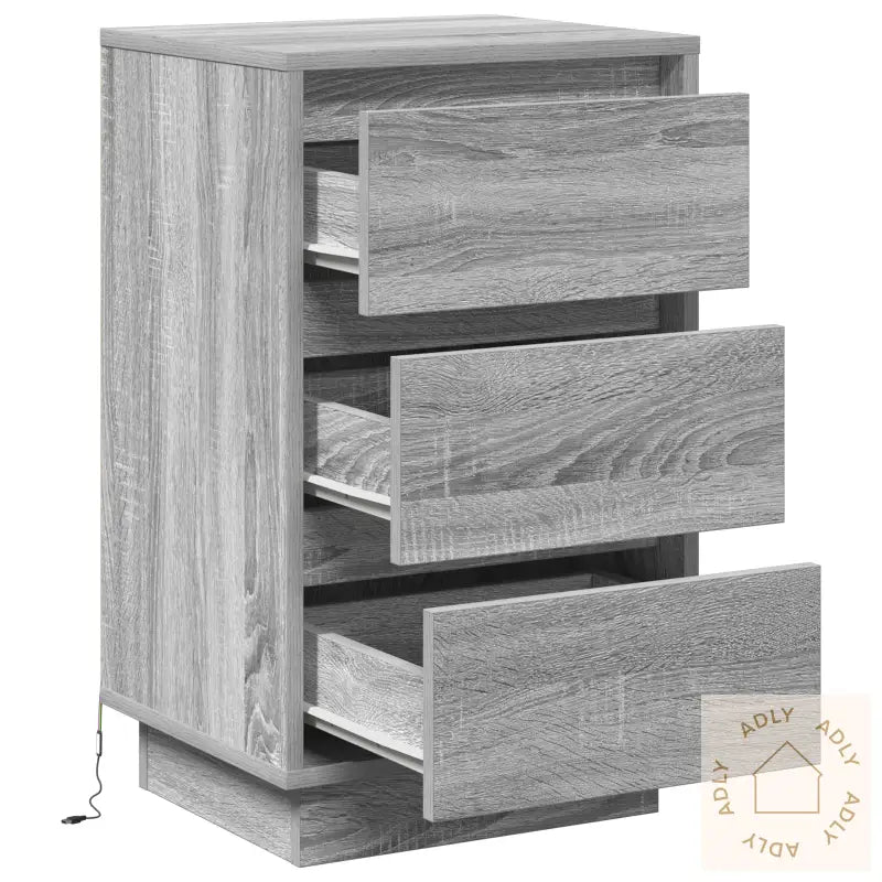 Nattbord Med Led Grå Sonoma 39X34.5X65 Cm Konstruert Tre