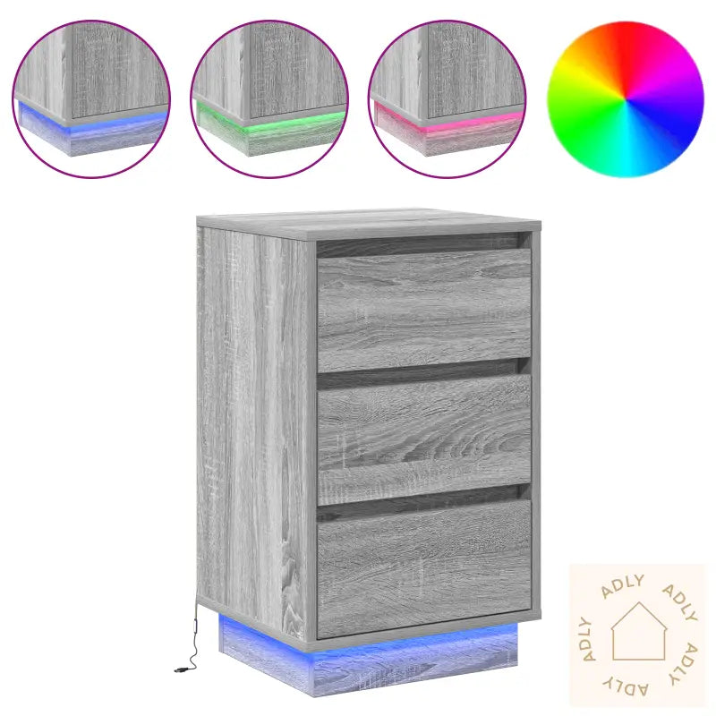 Nattbord Med Led Grå Sonoma 39X34.5X65 Cm Konstruert Tre