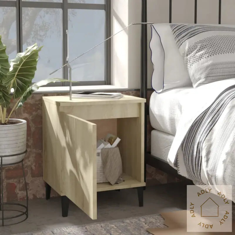 Nattbord Med Metallben Sonoma Eik 40X30X50 Cm