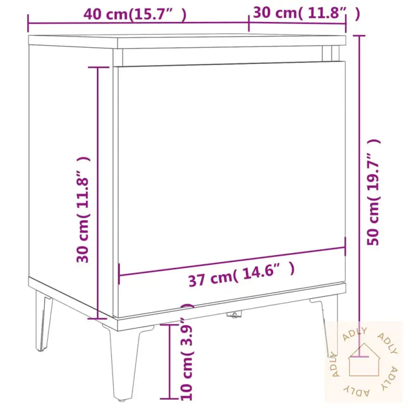 Nattbord Med Metallben Røkt Eik 40X30X50 Cm