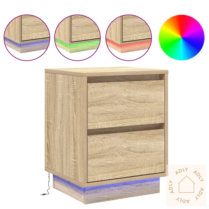 Nattbord Med Led Lys 2 Stk Sonoma Eik 39X34.5X50 Cm