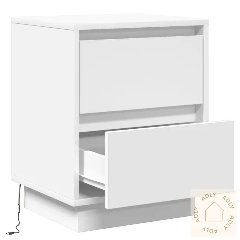 Nattbord Med Led Lys Hvit 39X34,5X50 Cm