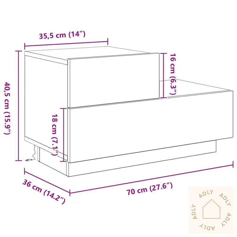 Nattbord Med Led-Lamper Svart Eik 70 X 36 X 40,5 Cm