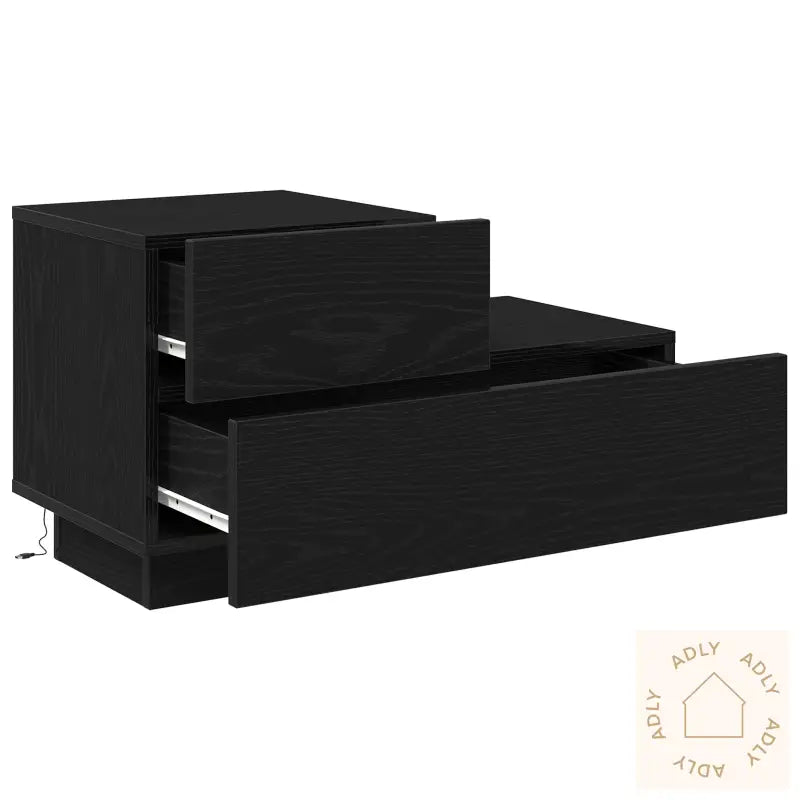 Nattbord Med Led-Lamper Svart Eik 70 X 36 X 40,5 Cm