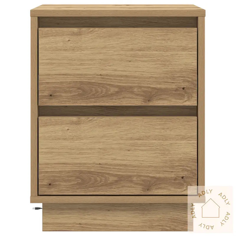 Nattbord Med Led Lys 2 Stk Håndlaget Eik 39X34.5X50 Cm