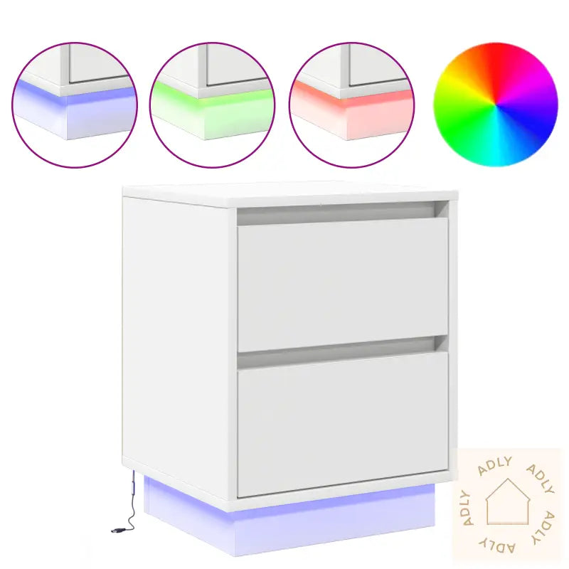 Nattbord Med Led Lys 2 Stk Hvit 39X34.5X50 Cm