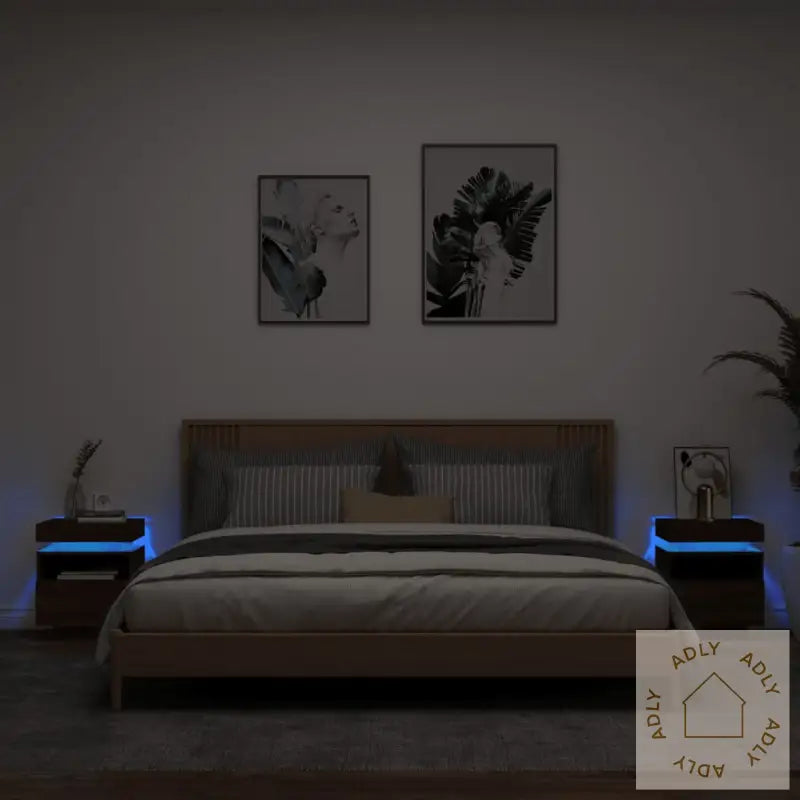 Nattbord Med Led 2 Stk Brun Eik 40X39X48,5 Cm