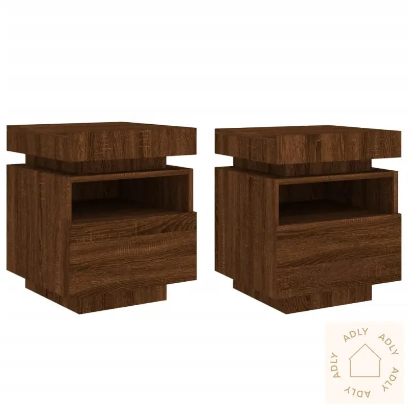 Nattbord Med Led 2 Stk Brun Eik 40X39X48,5 Cm