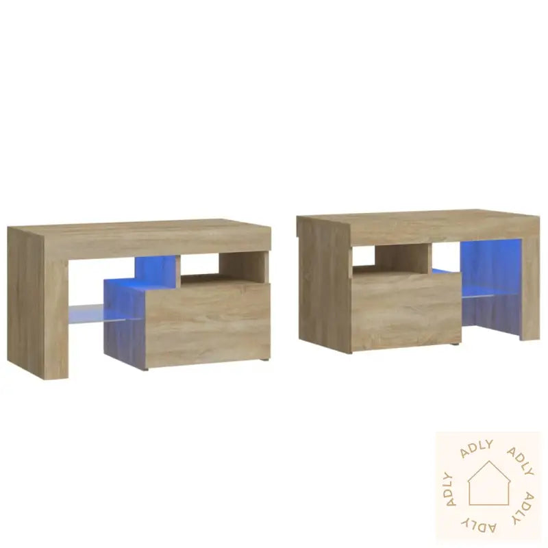 Nattbord 2 Stk Med Led Sonoma Eik 70X36,5X40 Cm