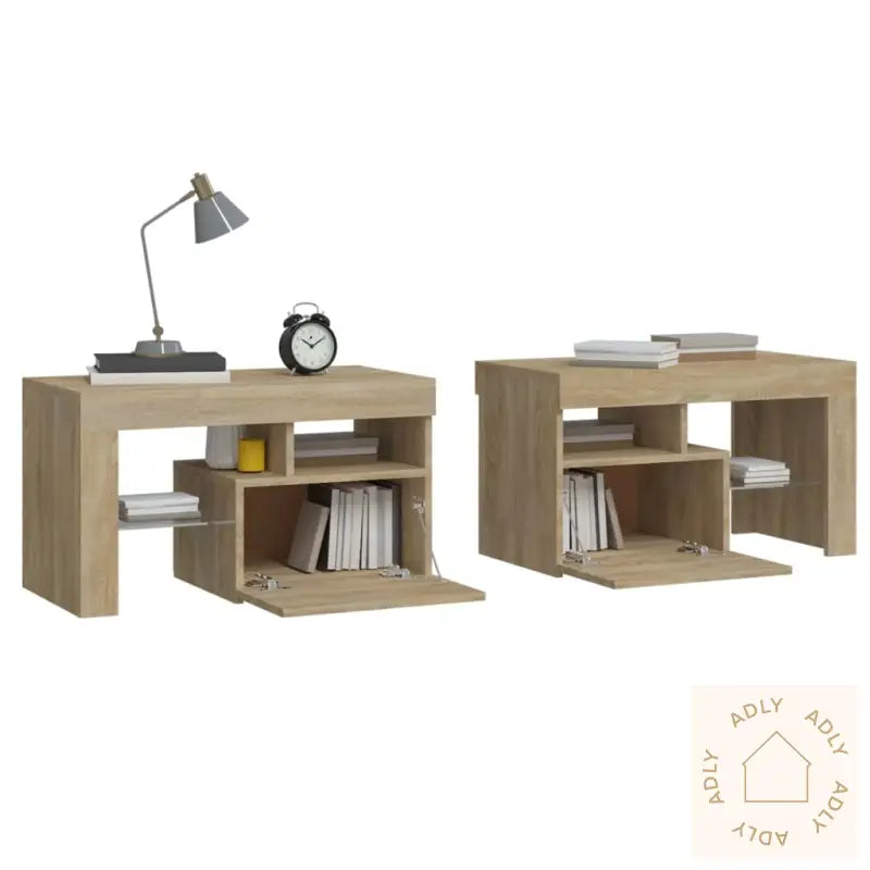 Nattbord 2 Stk Med Led Sonoma Eik 70X36,5X40 Cm