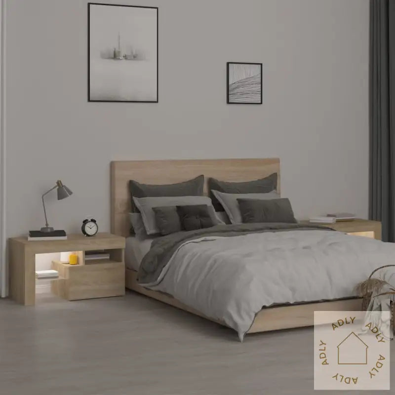 Nattbord 2 Stk Med Led Sonoma Eik 70X36,5X40 Cm