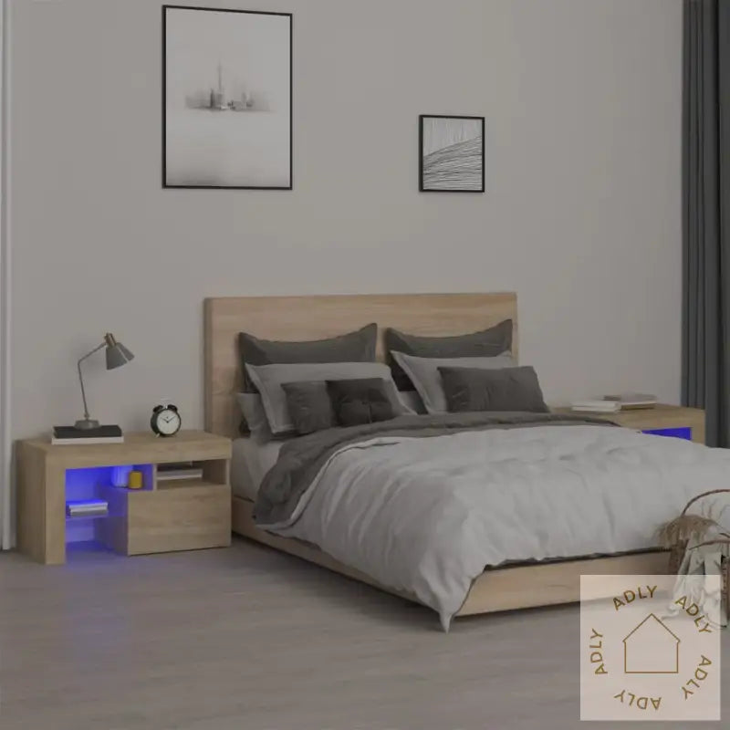 Nattbord 2 Stk Med Led Sonoma Eik 70X36,5X40 Cm